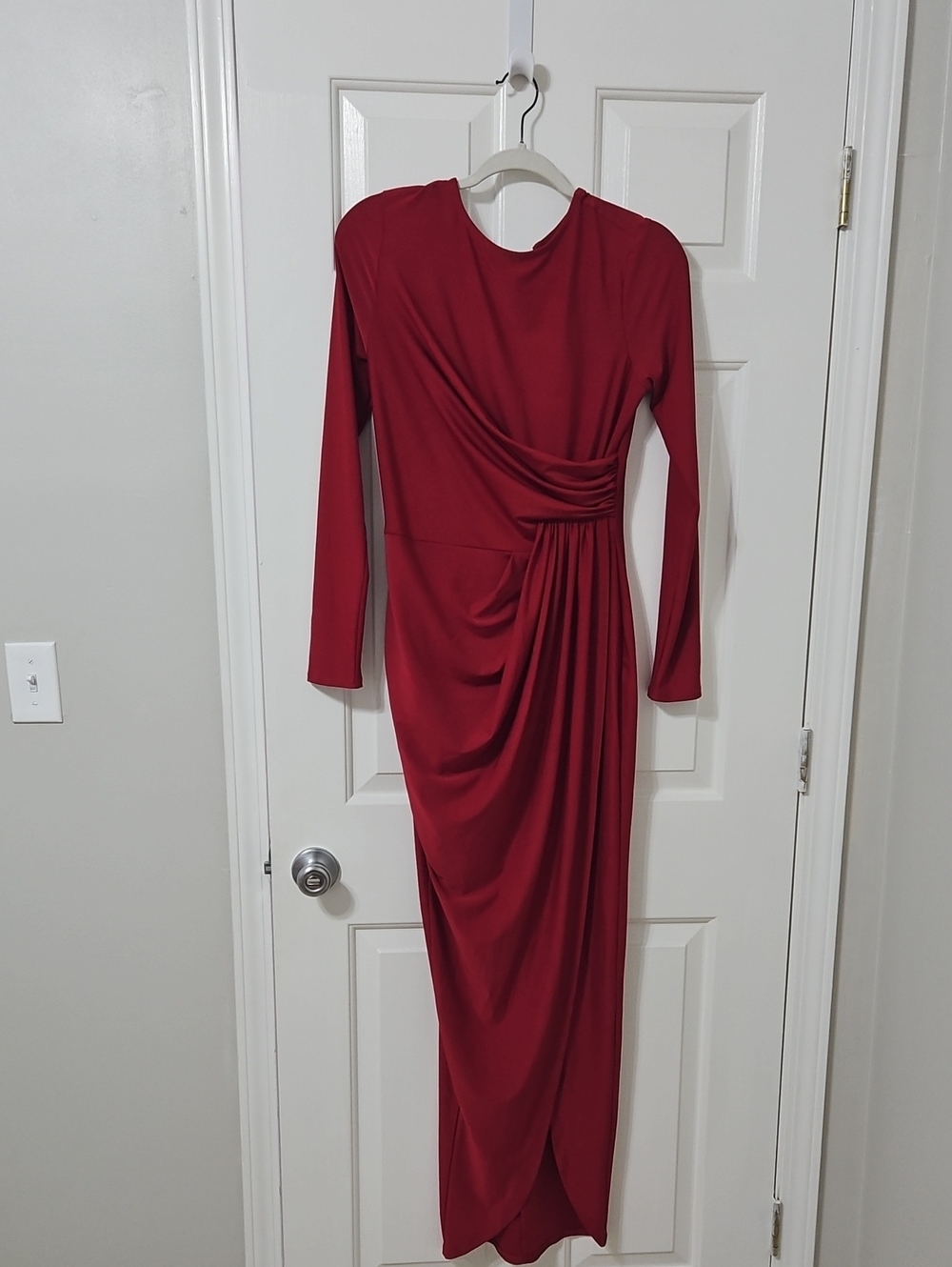 VENUS Red Long-Sleeve Draped Maxi Dress